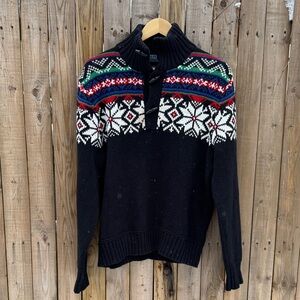 Ralph Lauren Black and White Nordic Zip-Up Sweater
